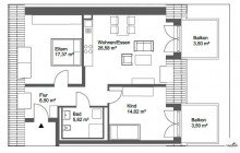 Grundriss Lichtdurchflutete 3-Zimmer-Wohnung mit zwei Balkonen, Top-Schnitt & Blick in den ruhigen Innenhof